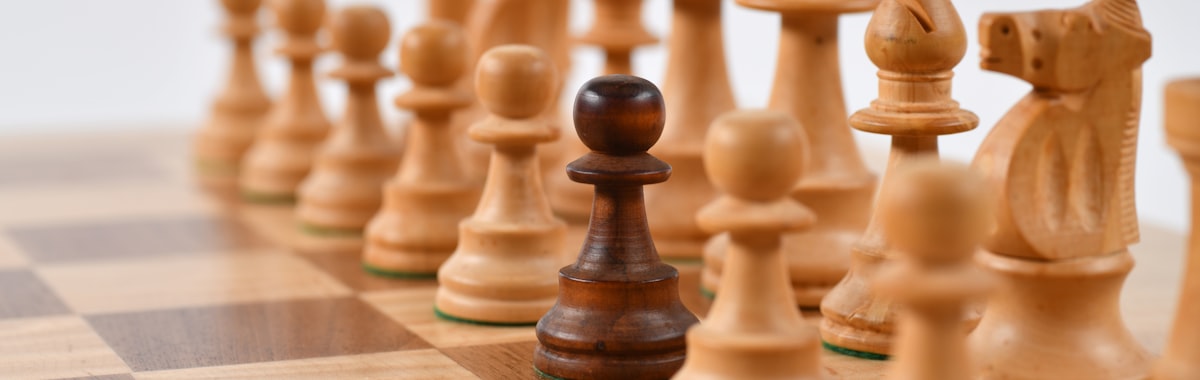Close-up of wooden chess pieces on a board